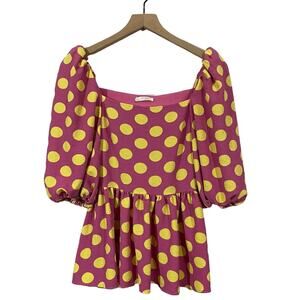 STINE GOYA Irene Polka Dot Puff-Sleeve Blouse - Pink - XS